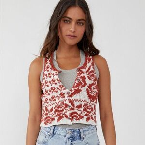 Free People Red and White Patterned Tank Top